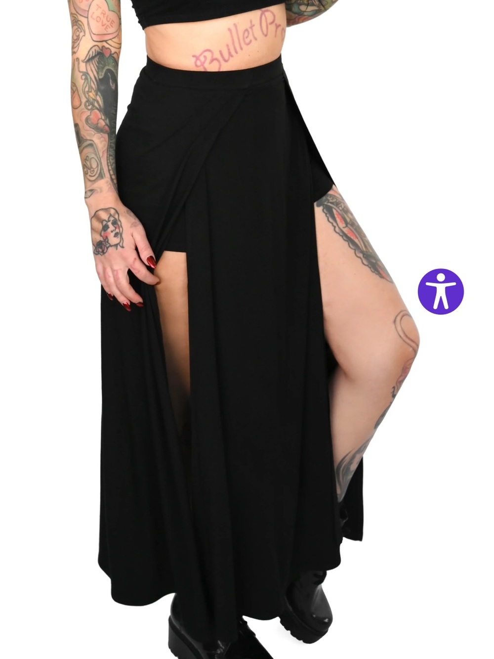 Foxblood Black High-Slit Maxi Skirt